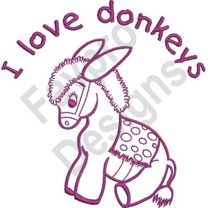 I Love Donkeys - Machine Embroidery Design