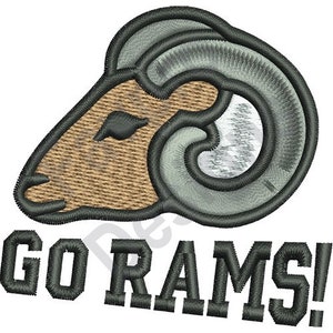 May include: Embroidered design of a brown ram with a grey horn, with the text "GO RAMS!" below.