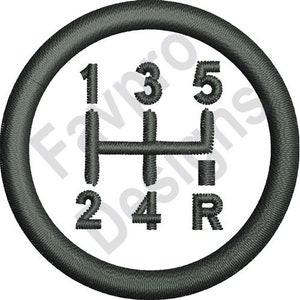 May include: A black and white illustration of a 5-speed manual transmission gear shift pattern. The numbers 1, 2, 3, 4, 5, and R are displayed in a circle.