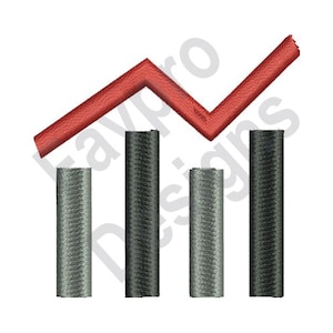 May include: A red arrow pointing upwards over four black and gray bars, representing a graph showing growth or progress.