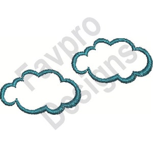 Peut inclure: Deux nuages ​​de contour bleu turquoise, l'un au-dessus de l'autre, sur un fond blanc.