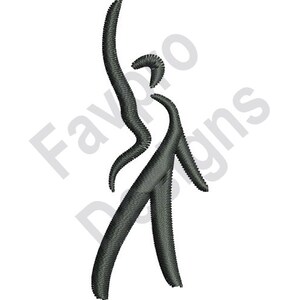 May include: A black and white silhouette of a person dancing. The person is in a stylized pose with their arms raised above their head.