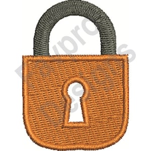 May include: A brown padlock with a gray metal loop and a keyhole in the center.