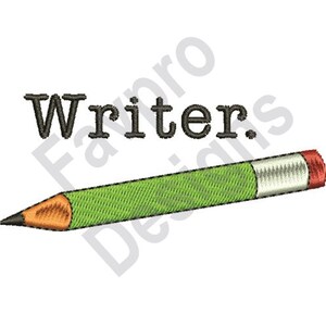 Może przedstawiać: Zielony ołówek z czerwoną gumką i napisem "Writer." czarnym tekstem.