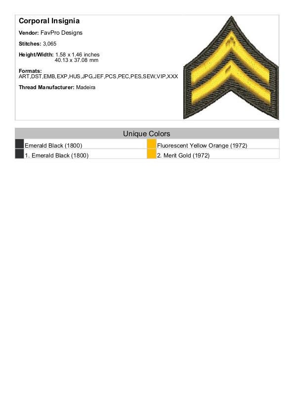 Corporal Insignia - Machine Embroidery Design - Etsy
