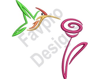 Humming Bird And Flower - Machine Embroidery Design