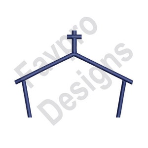 Puede incluir: Un contorno azul de una iglesia con una cruz en la parte superior.