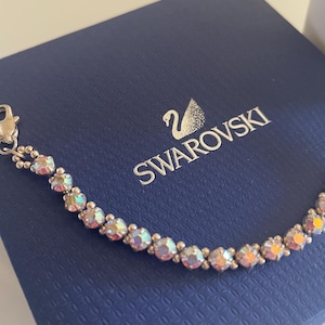 Verstelbare tennisarmband met Swarovski Elements kristal AB en 925 zilver, handgemaakt.