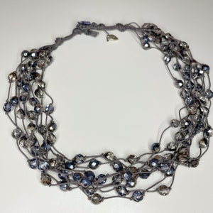 Multi-strand choker necklace / waxed cord / half blue crystal / gift idea / handmade / Made in Italy / hypoallergenic / gift for her
