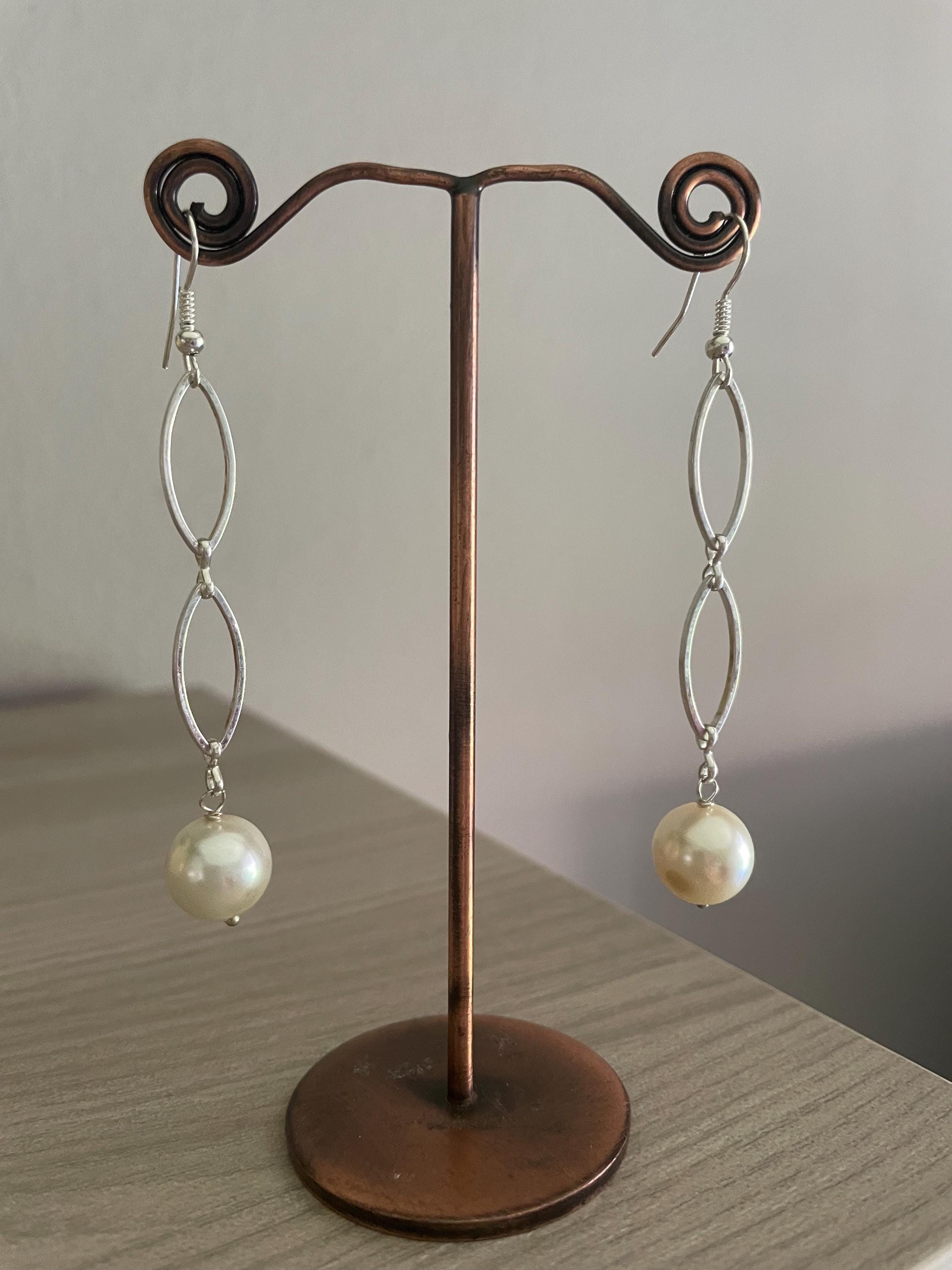 Orecchini Pendenti Artigianali In Alluminio Martellato Color Argento Con Gocce Nere. Anallergici, Leggeri E Made In Italy. Lunghi 9 Cm. - 3