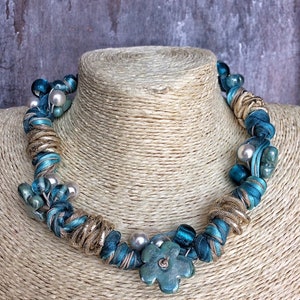 Collier de corde turquoise, collier de perles, collier en céramique grecque, collier choker, cadeau d'anniversaire, bijoux artisanaux, pour elle image 4