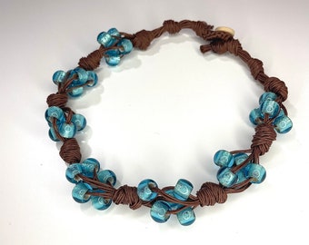 Turquoise and brown rope necklace | Handcrafted jewelry | gift idea | nickel free | silver | crew neck