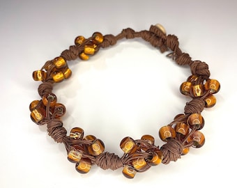 Dark brown cord choker necklace with Murano glass beads with silver leaf, hypoallergenic, handmade gift idea