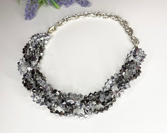 Iridescent gray SWAROVSKI crystal choker necklace, precious gift idea, handmade, unique piece, Made in Italy, Christmas gift idea