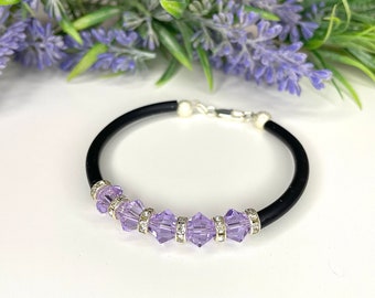 Lilac rigid Swarovski bracelet on rubber, women's bracelet, gift idea, original bracelet, with crystals, handmade jewelry