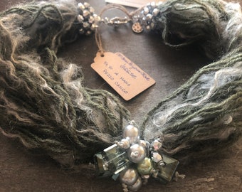 Wool necklace with pearls and crystals, handmade Made in Italy gift idea