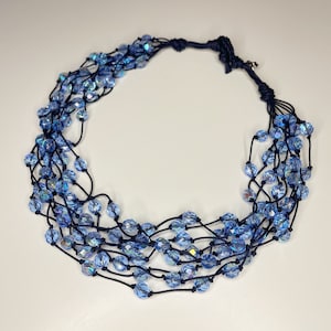Multi-strand choker necklace / blue crystal beads / blue waxed cord / hypoallergenic / handmade gift idea made in Italy / gift for her