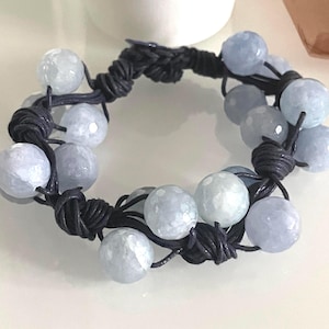 Celestite Bracelet, Bracelet on Blue Cord, Handmade Bracelet, Made in Italy Bracelet, Gift Idea for Women, Hypoallergenic Bracelet