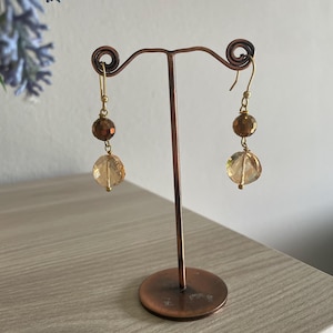 Hypoallergenic gold-tone metal drop earrings with beige and brown crystals/gift idea for her/handmade earrings/elegant earrings