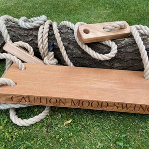 Solid wood swing in Oak or Accoya, free deep 'V' engraving and generous 4m of rope.