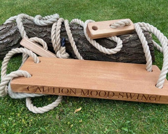 Solid wood swing in Oak or Accoya, free deep 'V' engraving and generous 4m of rope.