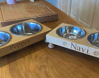 Solid Oak Pet Feeding Bowls