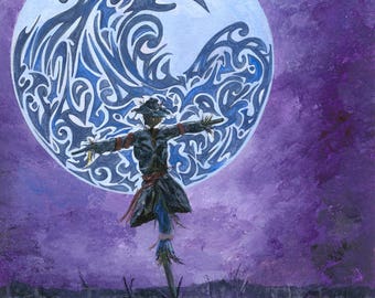 Limited edition print, A Winter's Tale - (purple scarecrow & moon) Celtic art, irish art, wall art, celtic designs, Ireland