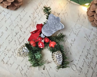 Mini fir branch ~ decorated ~ bell ~ bow ~ Christmas decoration ~ Vintage Christmas ~ Xmas ornament ~ hx4125tz