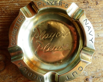 PLAYER'S NAVY CUT advertising ashtray - brass - midcentruy - cigarette - smokeware - smoking utensil - men collectible - tobbaciana