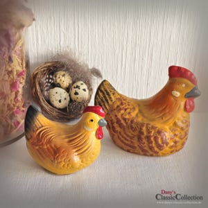SET of two 1950s german chicken ~ candy boxes ~ easter candy container ~ vintage easter decoration ~ vintage easter figurines ~ hx3975