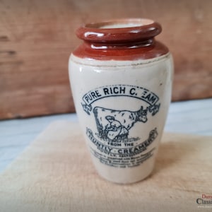 Antique advertising cream pot ~ Huntly Creamery ~ english pottery ~ stoneware crock ~ pearlware ~ ceramics jar ~ victorian pottery ~ ht2196