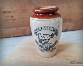 Antique advertising cream pot ~ Huntly Creamery ~ english pottery ~ stoneware crock ~ pearlware ~ ceramics jar ~ victorian pottery ~ ht2196