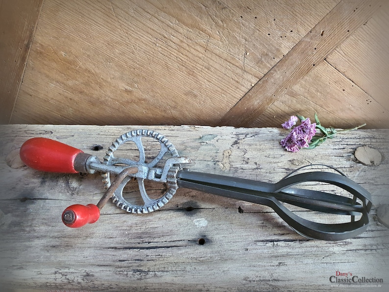 Vintage hand mixer crank mixer red wooden handle whisk Etsy