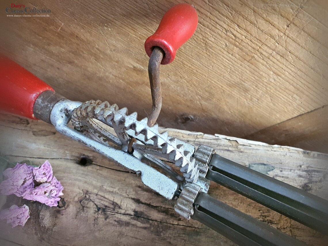 Vintage hand mixer crank mixer red wooden handle whisk Etsy