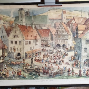 Rollkarte "Mittelalterliche Stadt" ~ Schulkarte ~ Wandkarte ~ Lehrkarte ~ Midcentury ~ Wanddeko ~ Lehrmittel ~ Kulturgeschichte ~ hy5227