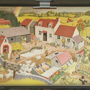 Alte englische Schulwandkarte ~ Bauernhof ~ Bauer ~ Rollkarte ~ Schulkarte ~ Wandkarte ~ Lehrkarte ~ Midcentury ~ Wanddeko ~ hy5523