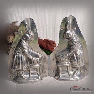 Female rabbit with baby carriage ~ antique chocolate mold 5.11&quot; ~ Easter decor ~ Brocante home ~ Easter rabbit ~ Rare collectible ~ hy5119#7
