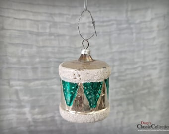 Antique silver-green drum xmas tree ornament ~ brocante christmas ~ mercury glass ~ vintage christmas ~ hy5764