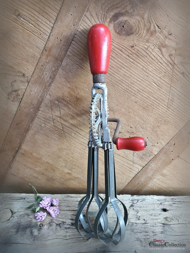 Vintage hand mixer crank mixer red wooden handle whisk Etsy