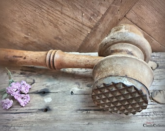 Ablandador de carne antiguo, prensador de madera, prensador de cocina, decoración vintage de granja antigua, decoración rústica de cocina hx4367fk