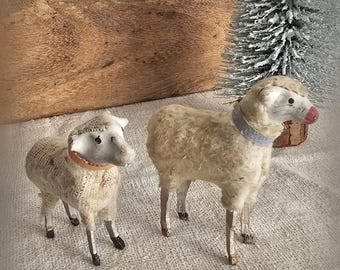 Vintage Mohair Sheep German Clay Composite Mid Century Antique