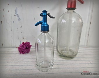 RARE 0,25 L Soda siphon ~ SMALL Seltzer bottle ~ vintage glass ~ brocante decor ~ bar utensil ~ loft ~ industrial ~ hy5925bl