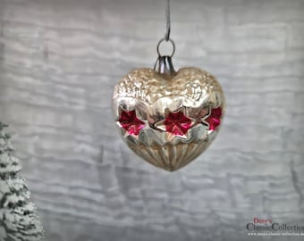 HART kerstboomversiering ~ zilver gespiegeld ~ rode sterren ~ boom hangend ~ kerstboom ~ vrolijk kerstfeest ~ verzamelobject ~ hx4676