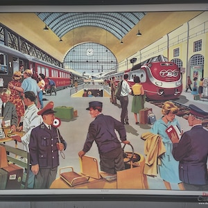 Alte Schulwandkarte ~ Bahnhof ~ Rollkarte ~ Schulkarte ~ Wandkarte ~ Lehrkarte ~ Midcentury ~ Wanddeko ~ hy5468