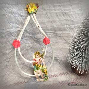 Rare old LAUSCHA glass silk christmas tree ornament ~ Merry Christmas ~ Erzgebirge collectible ~ hw3728blro
