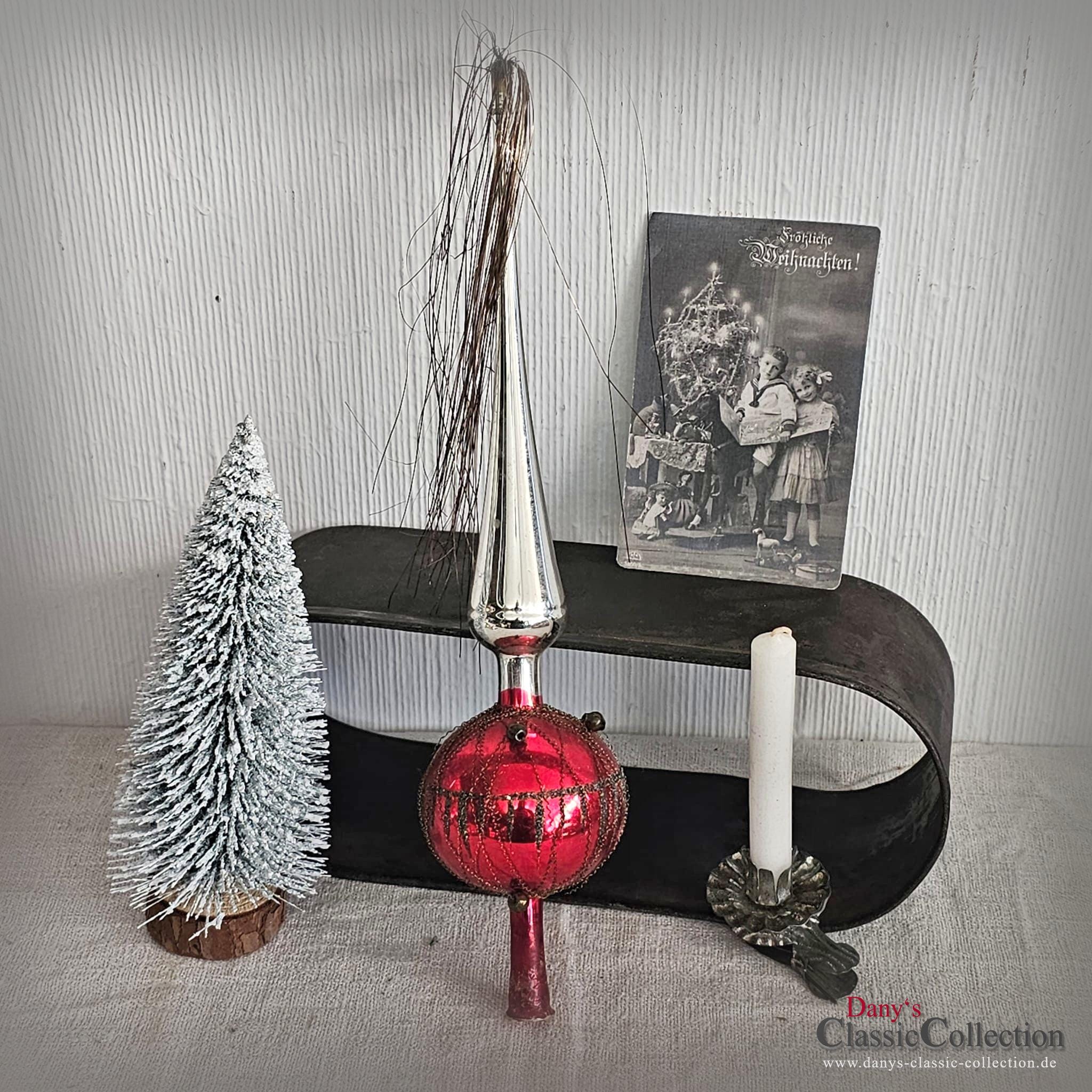 Baumspitze 28 cm Kugel rot Spitze silber Christbaum leonischer Draht Minikügelchen Weihnachtsbaum Granatglimmer Nostalgie Weihnachten 25cubs