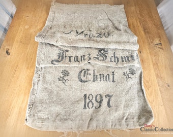 Zware linnen zak van 143 cm uit 1897 ~ graanzak ~ meelzak ~ boerderij ~ tafelloper rustiek ~ graanzak ~ vintage landhuis ~ hw3199