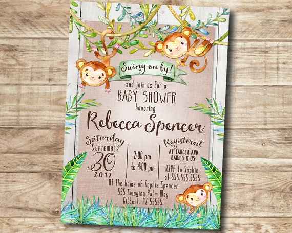 Boy Baby Shower Invitation Monkey Jungle Baby Animals Gender Etsy
