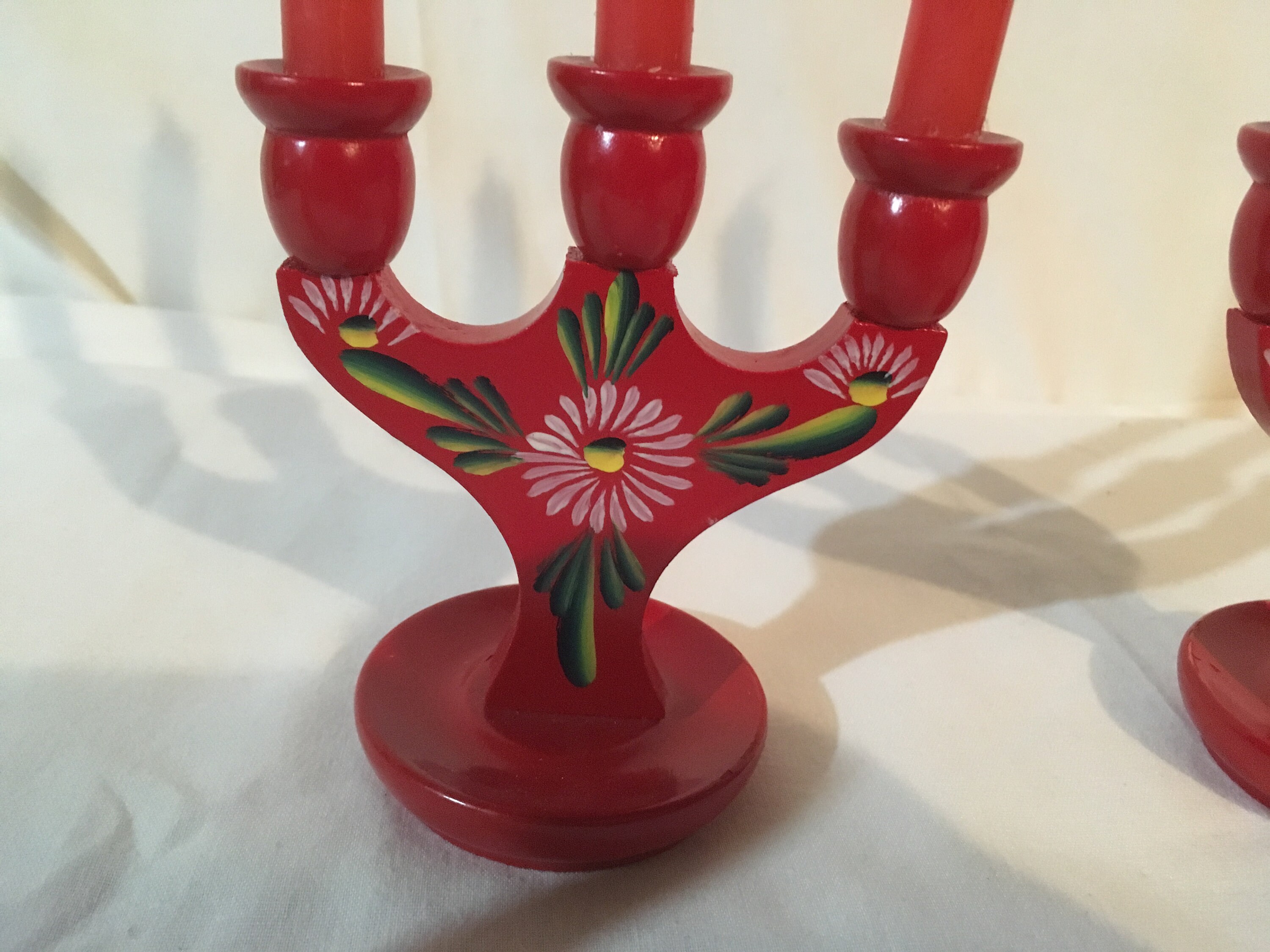 Red Hand Painted Candle Holders Etsy