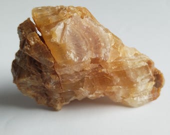 Raw Orange Honey Calcite Cluster, Agatised Base